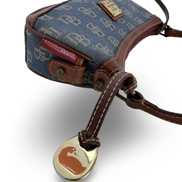 Dooney & Bourke Denim Monogram Mini Shoulder Bag Top Zip Blue Brown Leather Y2K - Picture 4 of 16